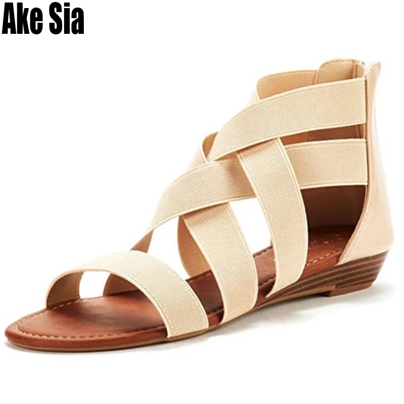 

Concise Hollow Out Summer Women's Crossed Stretchy Elastic Cord Strap Open Toe Rome Casual Gladiator Low Heel Sandals Shoes A825