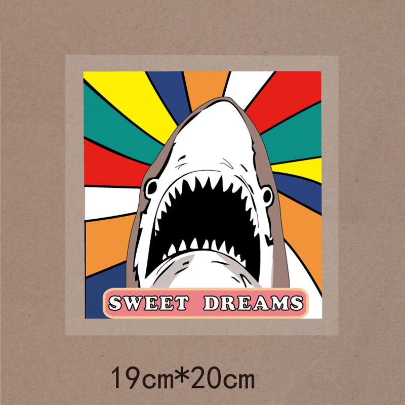 

DoreenBeads 19x20cm Fashion Shark Patch T-shirt Press Sticker Washable Iron On Transfers Patches For Kids Man T Shirt Hoodies