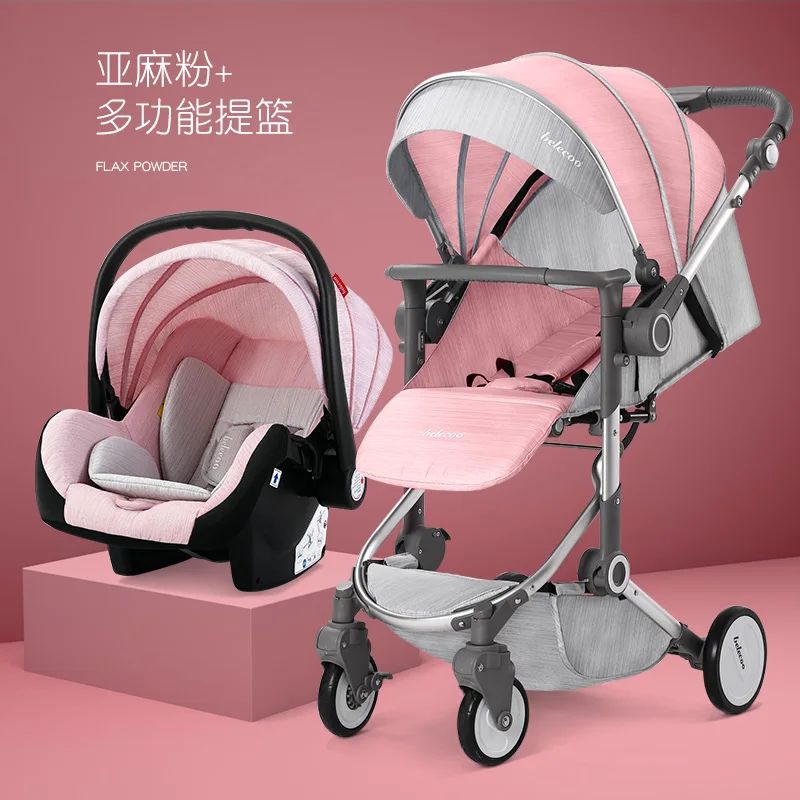 От 0 до 3 лет, 2в1, Belle can, детская коляска с высоким пейзажем, может сидеть и лежать, складная, ударопрочная, для новорожденных, детская коляска - Цвет: pink2in1