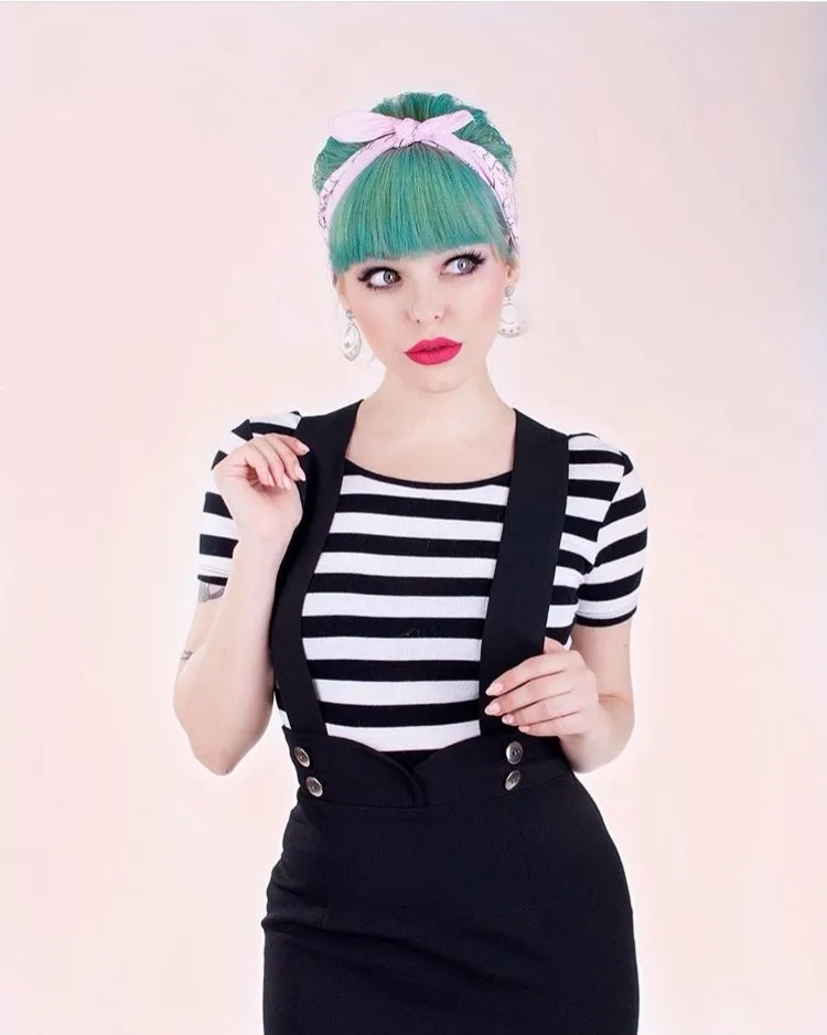 

40- summer women vintage 50s classic wiggle Pinafore midi Pencil Skirt in black plus size brace faldas pinup brace skirts retro