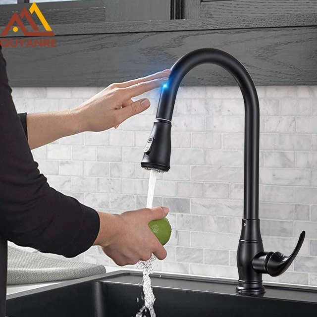 Special Price Quyanre Matte Black Sensor Kitchen Faucet Sensitive Smart Touch Single Handle Mixer Tap Touch Sensor Smart Black Kitchen Tap