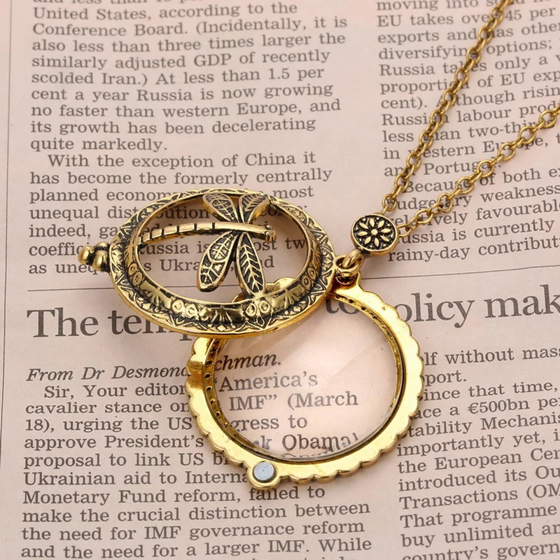 Retro Antique Statement Necklace Shellhard Crystal Cat Magnifying Glass Pendant Long Chain Necklace Fashion Jewelry For Women