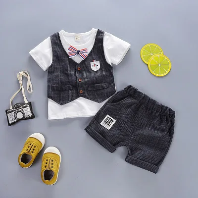 Комплект одежды для мальчиков, летняя детская одежда с героями мультфильмов, милый хлопковый костюм, одежда, комплект одежды для малышей - Цвет: Серый