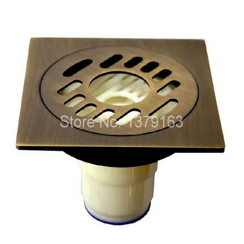 Buy Antique Brass Floor Drain 4" inch Square Bathroom