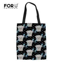 FORUDESIGNS Maltese Kawaii Recycel Shopper Bags Large Capacity Female Eco-friendly Totes for Ladies Casual Canvas Shopping Bag