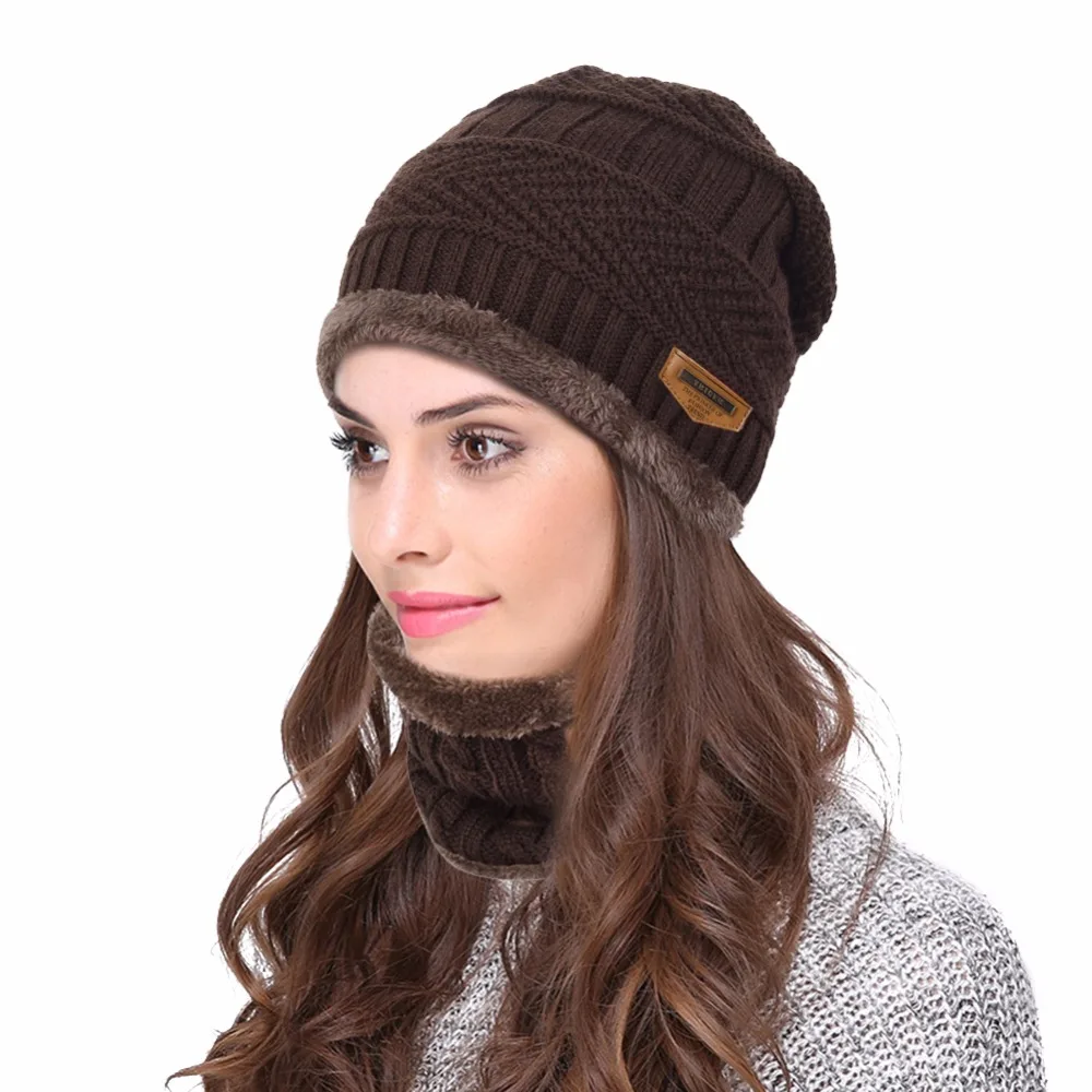 Maylisacc Winter Warm Knitted Hat 2 pcs Soft Fleece Lining Hat With Scarf for Women& Men Outdoor Sport Scarf Hat Set