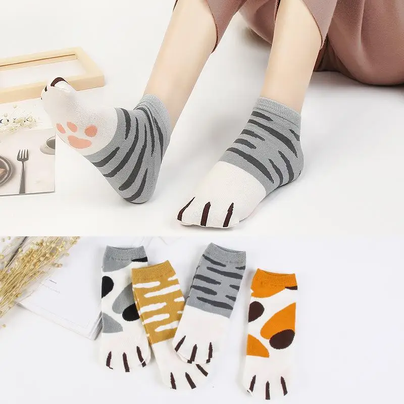 

1 Pair Cute Kitten Cat Paw Socks Cat Claw Shallow Mouth Boat Socks Random Color Calcetines Mujer