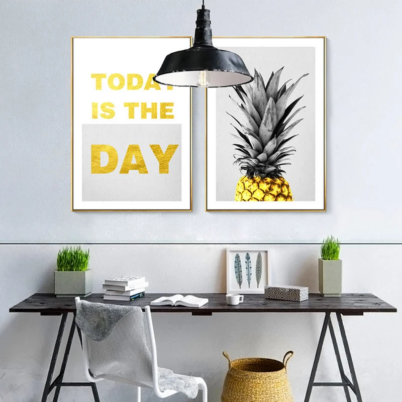 

New Yellow Gold Pineapple Nordic Canvas Painting Posters Nursery Decoration Oil Wall Pictures Living Room Home Decor Frameles