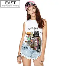 F1458 3D Gothic Movie Night Letters Print Women Camisole Tops Sleeveless Casual T Shirts