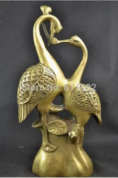 

YM 311 8 Inch High Chinese Home Decor Handwork brass Carving Couples Crane Statue