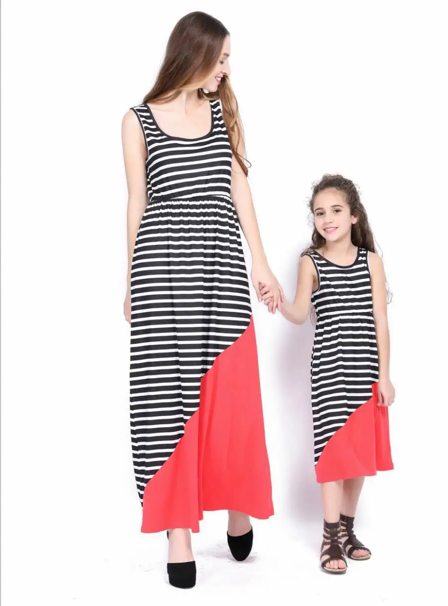Летние Семейные комплекты, платье для мамы и дочки, полосатые платья для мамы и дочки, детская одежда с короткими рукавами - Цвет: 14
