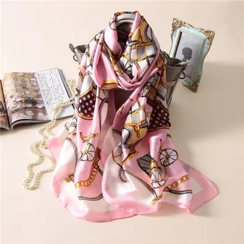 

Women Silk Scarf Carriage Elegant Large Shawl Female Stylish Digital Print Foulard 180x90 cm [3205]