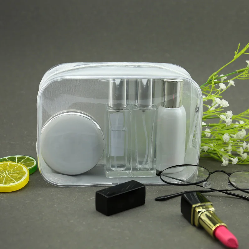 

Zipper PVC Makeup Bag Geometric Women Travel PVC Transparent Makeup Bag Refiilable Bottle Organizer Case 17x6x12cm