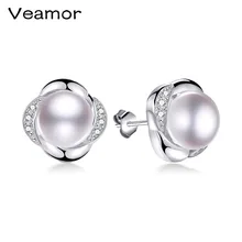 Простой стиль 925 пробы серебро циркон серьги пресноводный жемчуг серьги для женщин женские с шкатулка цветок серьги