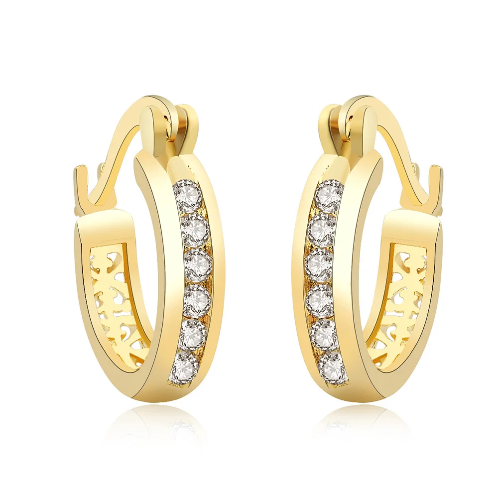 

wedding Fashion Crystal CZ Stone Circle Hoop Earrings Gold Color Silver Women Wholesale jewelry Top Quality engagement charms