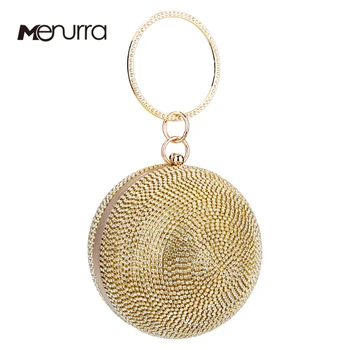 

Woman's Round Ball Clutch Handbag Dazzling Full Rhinestone Tassles Ring Handle Purse Evening Bag