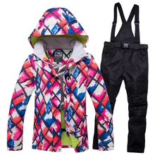 Женский лыжный костюм сноуборд куртка брюки термальная ветрозащитная Водонепроницаемая-30 градусов Женская лыжная одежда уличная спортивная одежда костюм