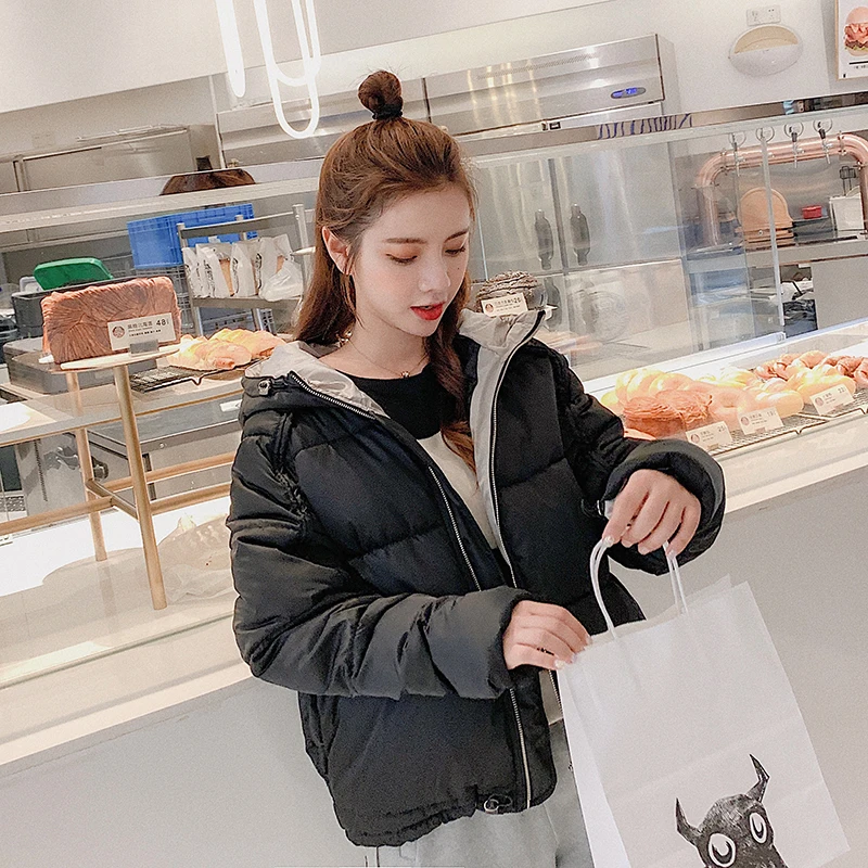 

Women Solid color Autumn Winter Jackets Hooded Coat Female Fashion cotton padded Jacket Womens Padded Cotton Parkas Casual Basic