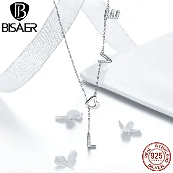 

Bisaer 100% 925 Sterling Silver Simple Love Necklace Women Silver Chain Necklace Love Choker Collares Jewelry Gifts ECN318
