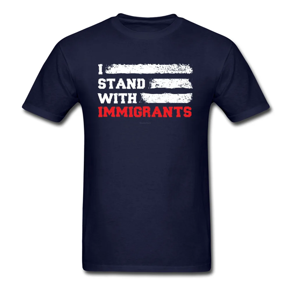 2018 Fashion Man Top T-shirts Party Casual T Shirt Pure Cotton Short Sleeve Casual Tops & Tees O-Neck Free Shipping I stand with immigrants T Shirt USA Flag count navy