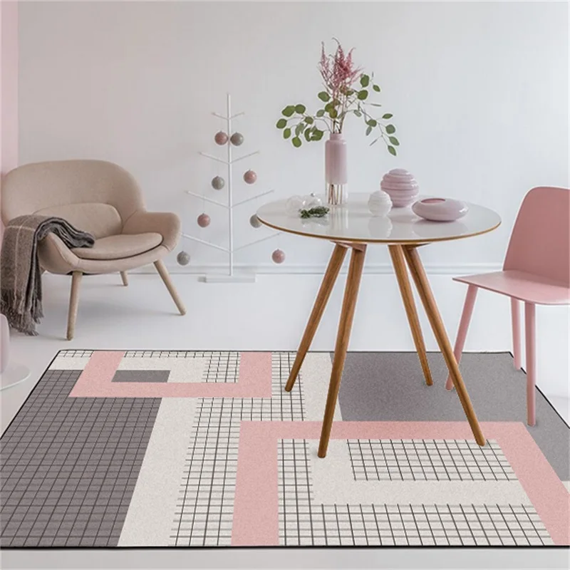 

Fashion Modern Lovely Geometric Dusty Pink Grey Checked Door Bathroom Kitchen Mat Living Room Bedroom Decorative Carpet Area Rug