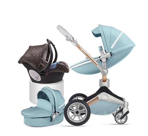Hotmom детская коляска, Роскошная детская коляска 3 в 1, коляска с автокреслом, 2 в 1, светильник для ребенка, тележка, Отправка подарков - Цвет: blue 3 in 1B