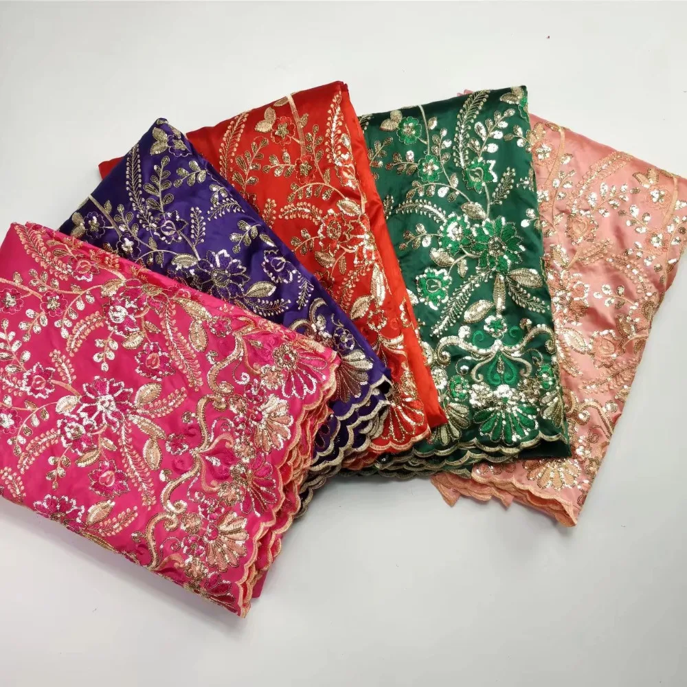 

Wholesale 5 Color Nigerian George Silk Lace Fabric Sequined Embroidered Wedding Laces India African Sequins George Lace Material