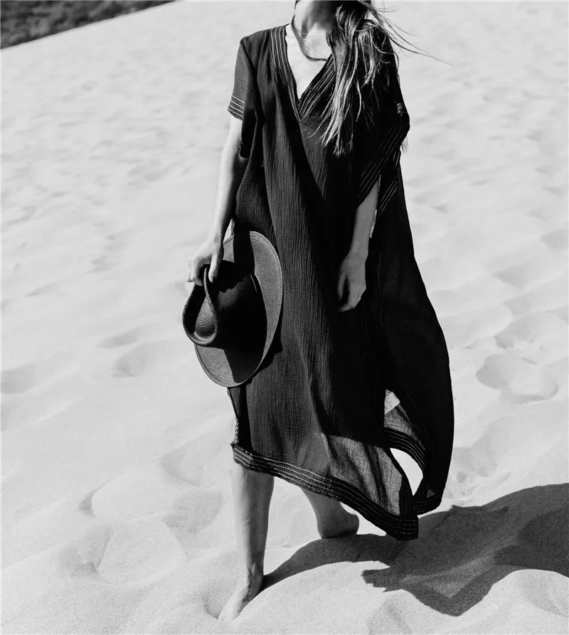 

Black Beach Dress Long Beach Cover up Plus Size Robe de Plage Vestidos de Playa Bikini Cover up Beach wear Swimsuit Cover up