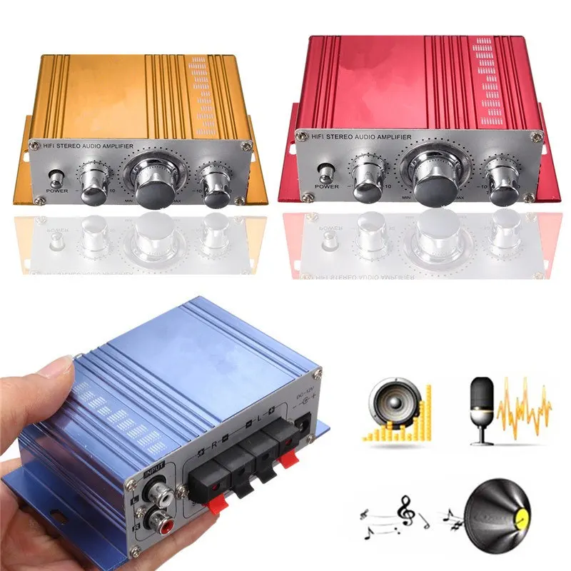 12 V Venta caliente Mini Hi-Fi Stereo amplificador de Audio MP3 Auto 2 Cananal estéreo DVD altavoz Azul Rojo amarillo