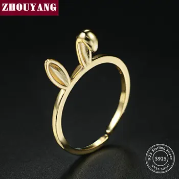 

ZHOUYANG Lovely Rabbit Ears 925 Sterling Silver Adjustable Rings 925 Fine Jewelry for Women Girls Gift Anti Allergy RY067