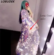  Colorful Shining Sequins Long Coat Free Size Overcoat Women Nightclub Clothing Dancer Hip Hop Stage Costume Singer DS Outerwear 