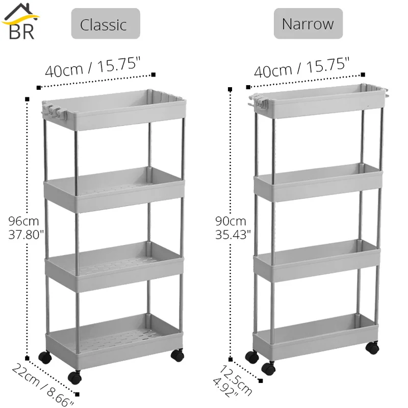BR ضيق تخزين المطبخ رف الثلاجة الجانب خارج الجرف 2/3/4 طبقة المنقولة الحمام المنظم على عجلات الفولاذ المقاوم للصدأ الفجوة حامل