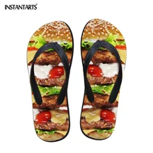INSTANTARTS/персонализированные 3D тапочки на плоской подошве с принтом еды; мужские забавные тапочки с рисунком гамбургера, пиццы; резиновые Вьетнамки; мужская пляжная обувь