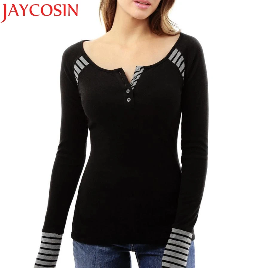 

2018 t shirt Women Ladies Sexy Casual Button Stripe T-shirt Long Sleeve Tops Dropshipping July 23