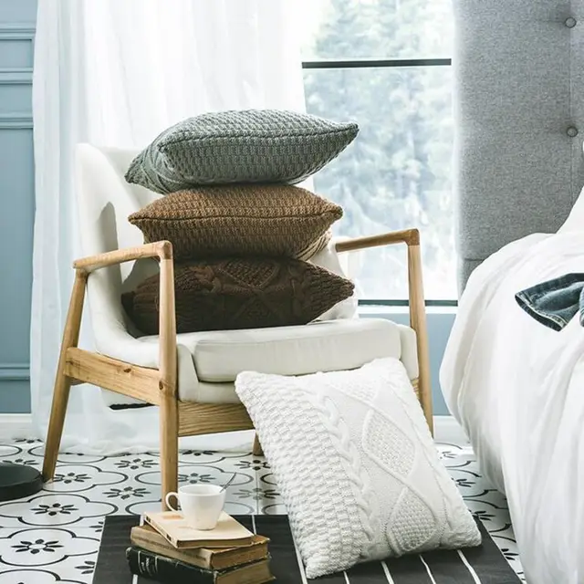 Nordic Style Home Decoration Knit Knitted Cushion Cover Off White Nordic Style Home Decoration Knit Knitted Cushion Cover Off White Sofa Throw Pillow Case Twisted Coffee