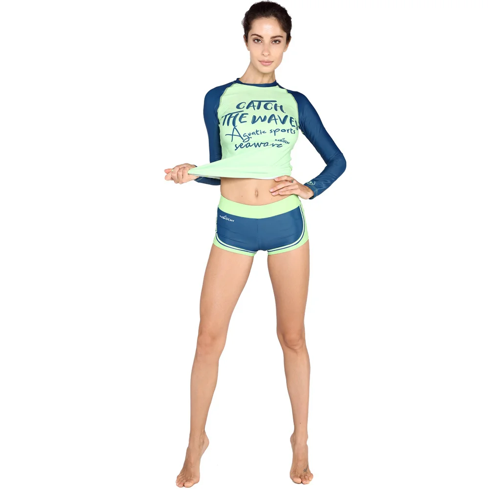 Woman swimwear surf rashguard diving suits spearfishing kitesurf women surfing long sleeve shirt beach shorts hot pants VY718