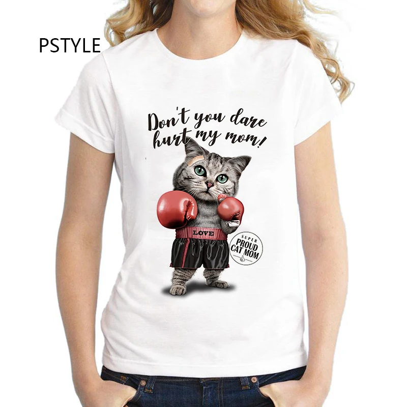 

PSTYLE Cat tshirt Funny Women Fashion Short Sleeve T-shirt White Summer Female T Shirt Top Tee Modal T-shirts