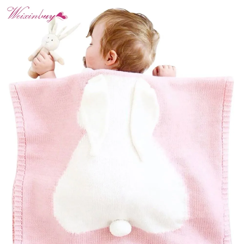 WEIXINBUY 5 Colors Baby Blankets Rabbit Crochet Newborn Blanket Kids