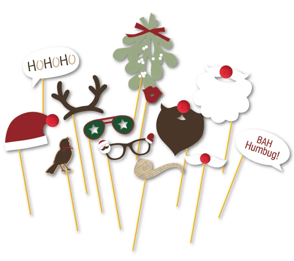 

Pack of 13 Christmas Photo Booth Prop Family Christmas Party Photography Fun Photocall DIY Xmas Decorations Supplies