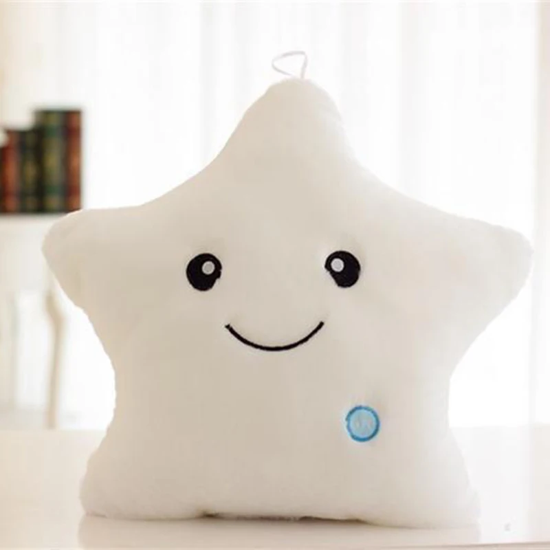 35cm LED Stuffed Plush Pillow Luminous Stars Smiley Soft Peluches Cushion Creative Cute Light Toys for Kids - Цвет: Белый