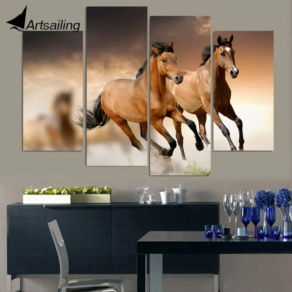 4 Panel Canvas Art Canvas Painting horses running HD Printed Wall Art