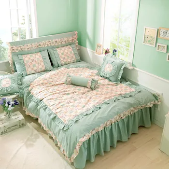 

IvaRose 100% Cotton Floral Print Bedding Set King Queen Twin size Kids Girls Gifts Duvet Cover Bed sheet Set Pink Green Color