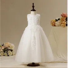 Белое платье принцессы из тюля для маленьких девочек длинное детское свадебное платье с бисером одежда для подружки невесты на день рождения летнее платье