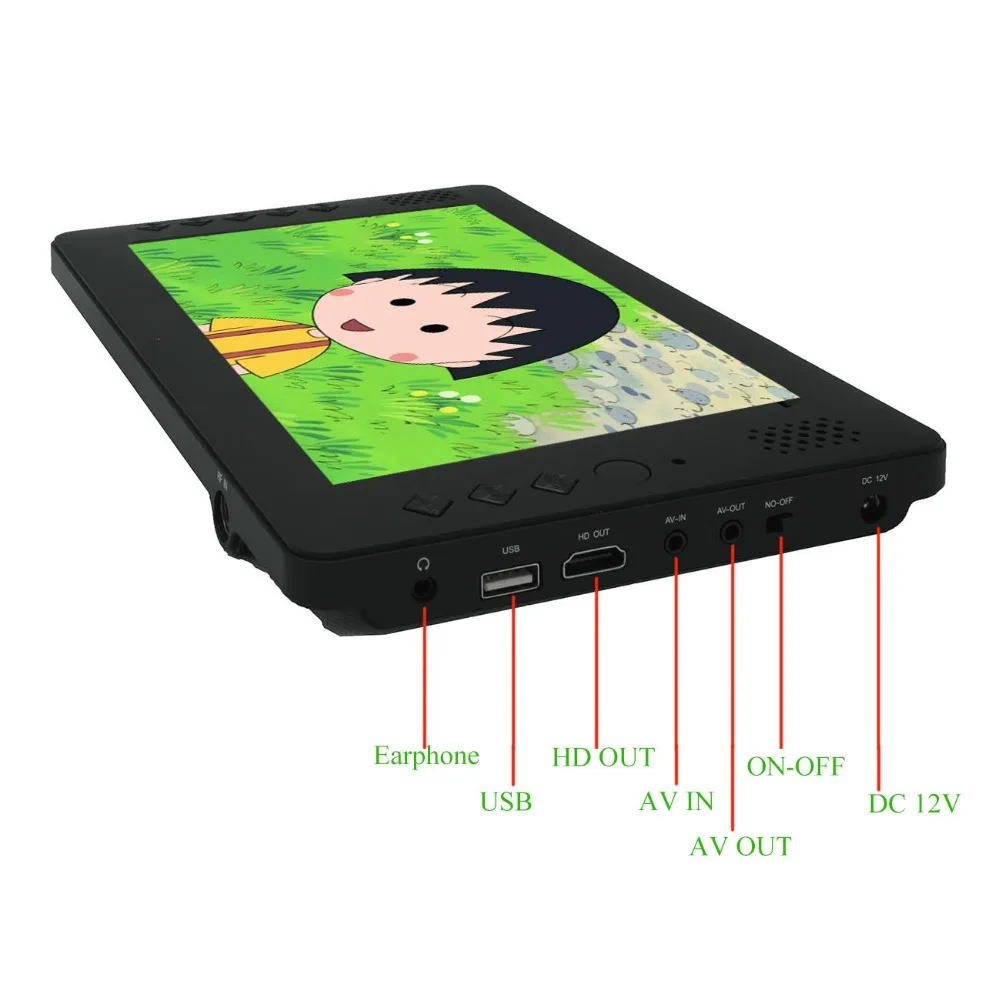 

factory price! 9 inch rechargeable battery dvbt/dvb t2 H.265 USB HD out connector multi-language OEM mini digital portable tv!