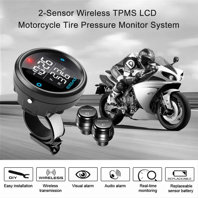 

Motorcycle TPMS Tire Pressure Monitor System 2 Sensors Wireless LCD Display Motorcycle Alarm System Gift Dual 4.2A USB Charger