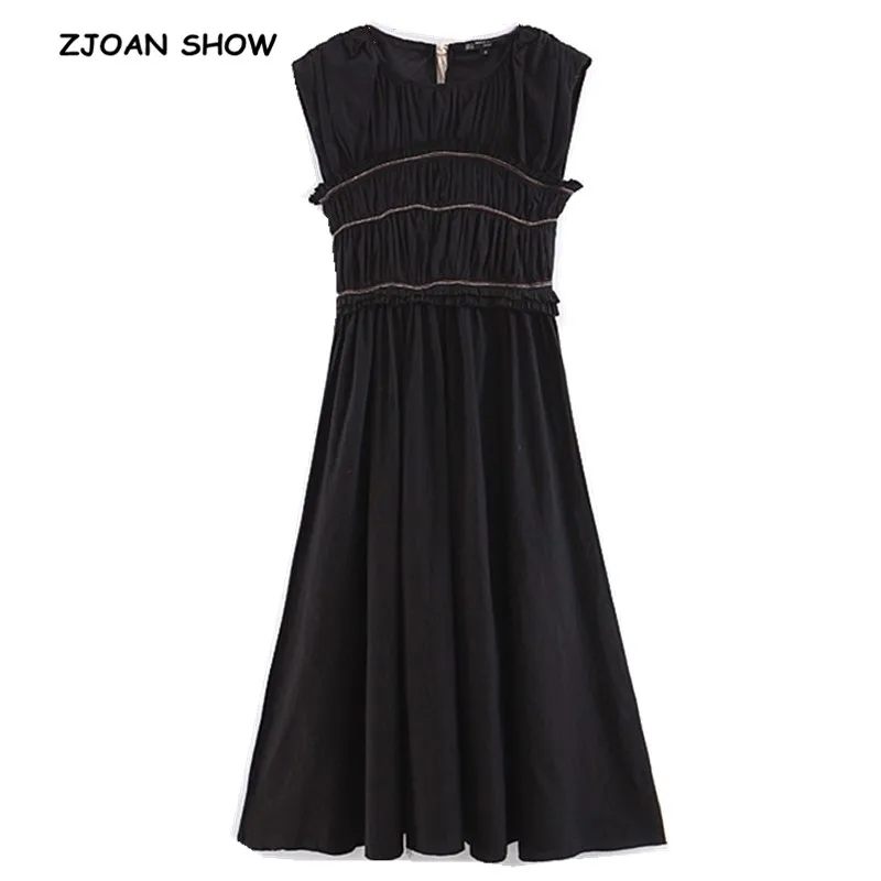 

2019 New Holiday Backless Sleeveless Women Dress Ethnic Ruched on front Lacing up tide bow back Mid-calf Dresses Beach Vestido