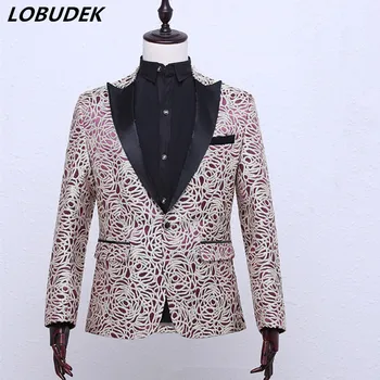 

Male Jacquard weave Slim Blazers Fashion Slim Jacket Prom Formal Singer Chorus Teams Host Stage Costume Studio Performance wears
