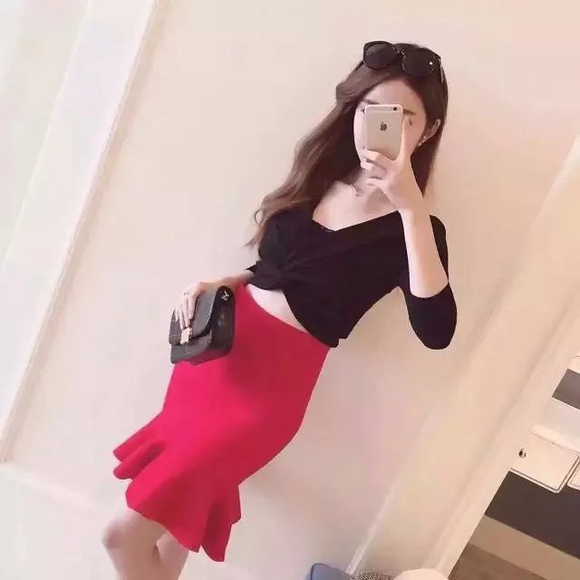 yellow 2020 new fashion sexy women's knee length high waist rayon hl fishtail mermaid bandage skirt skorts for women