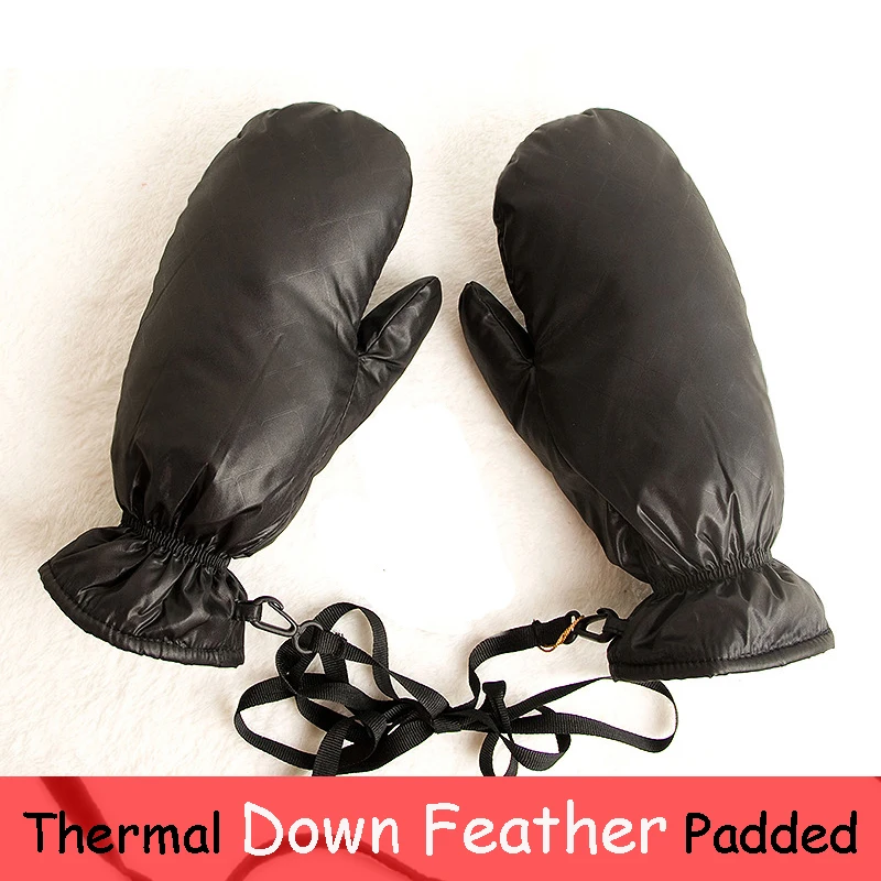 

90% Down Feather Thermal Snowboard Ski Gloves Winter Warm snow Skiing snowmobile mittens long rope hang kids couple family