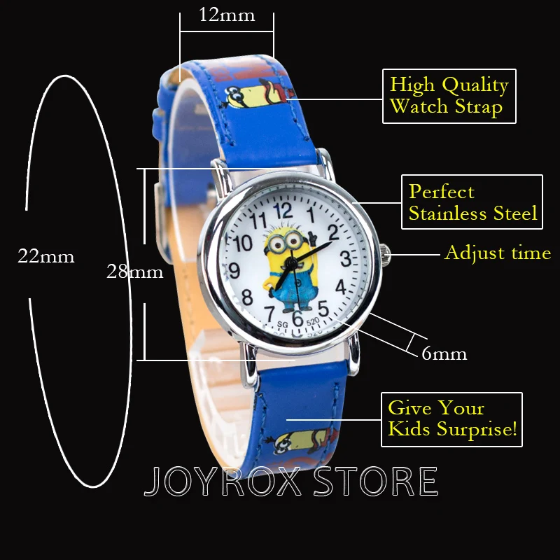 JOYROX детские часы с рисунком, модный кожаный ремешок, Детские кварцевые наручные часы для мальчиков и девочек, студенческие часы